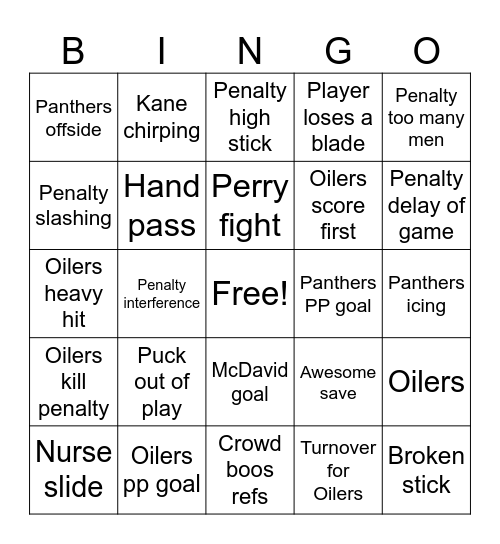 Oilers Bingo Card