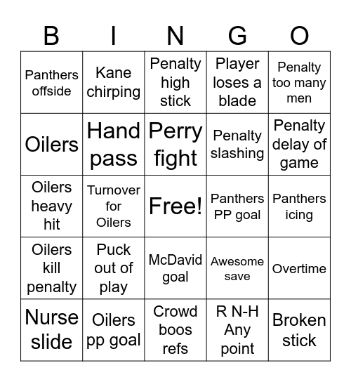 Oilers Bingo Card