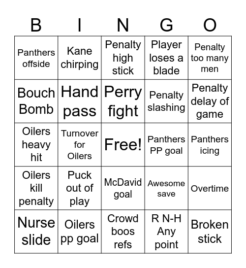 Oilers Bingo Card