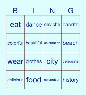 Cultural Bingo Card