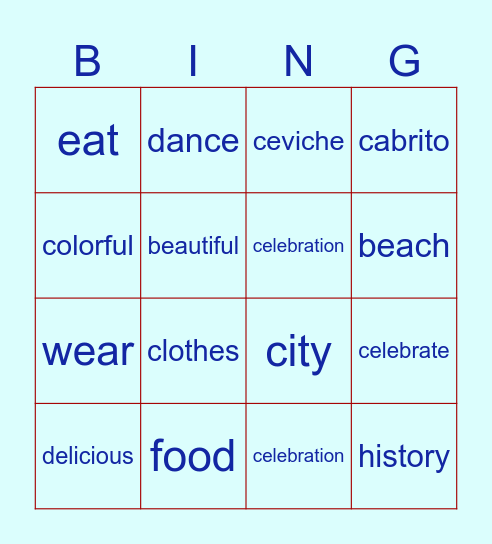 Cultural Bingo Card