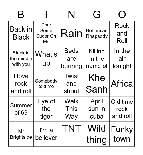 SNB - Rock 'n' Roll Bingo Card