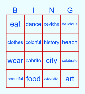 Cultural Bingo Card