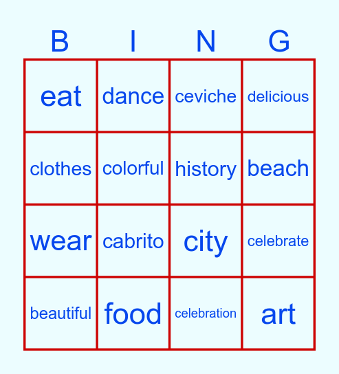 Cultural Bingo Card