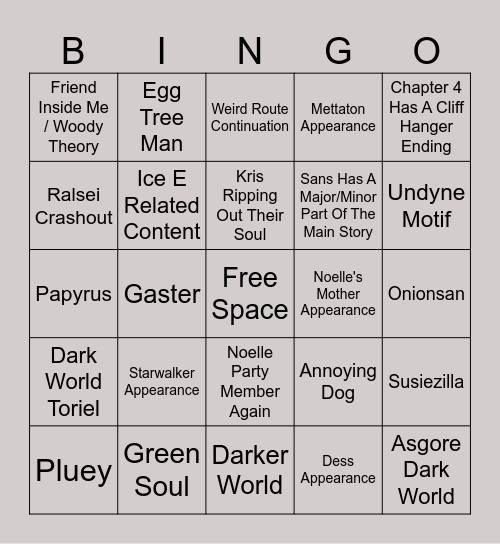 Deltarune Chapter 3 and 4 Bingo Card Bingo Card