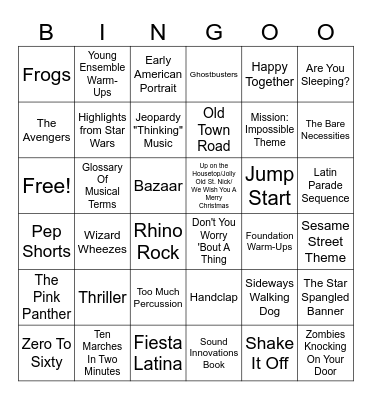 7th Grade Band Bingo Card
