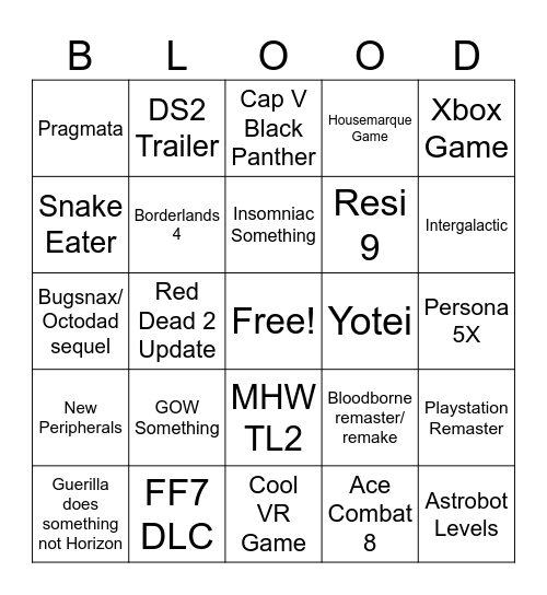 PS Direct Bingo Card