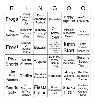 7th Grade Band Bingo Card