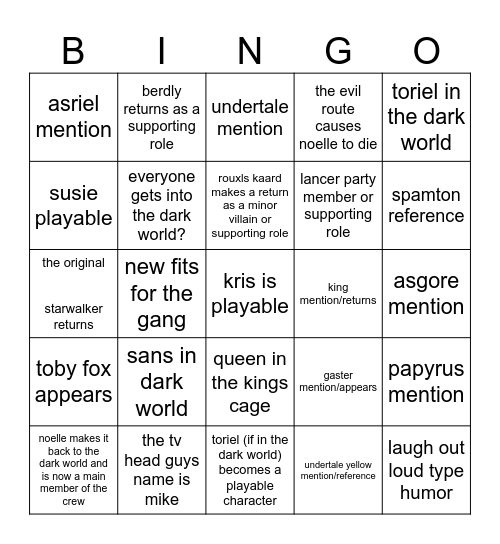 deltarune chap 3 bingo Card