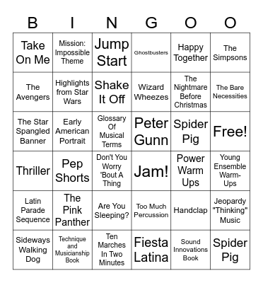 7th Grade Band Bingo Card