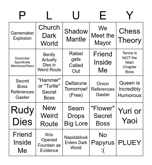 Deltarune Chapter 3+4 Bingo Card