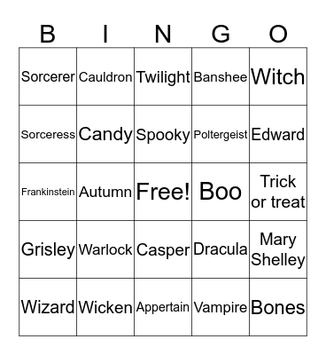 Trick or treat Bingo Card