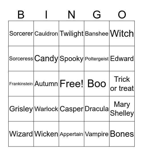 Trick or treat Bingo Card