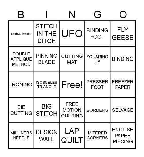 Quilt Bingo Card