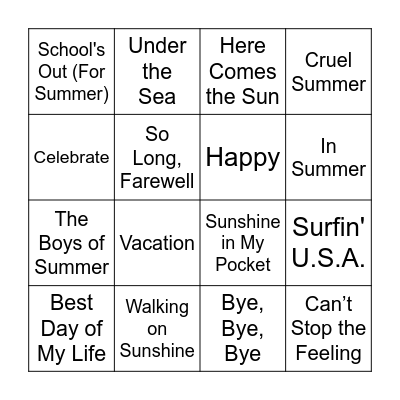 Summer Song BINGO Card
