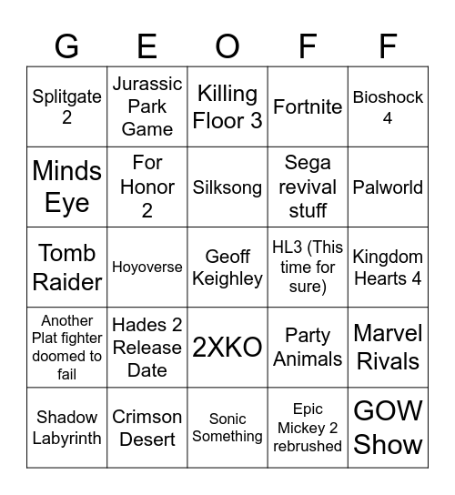 Summer Game Fest Bingo Card