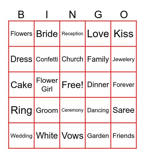 Bridal Shower Bingo Card