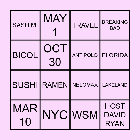 A & E WEDDING Bingo Card