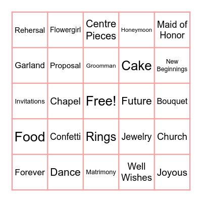 Stephanie's Bridal Shower Bingo Card