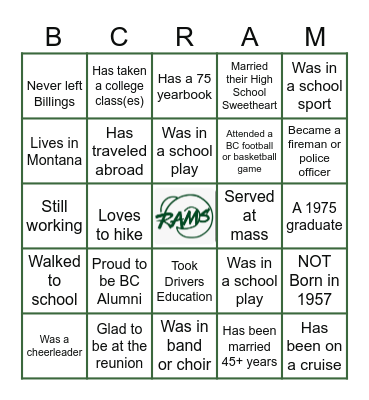 50th Reunion ~ 1975 Billings Central Bingo Card
