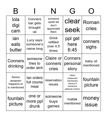 ASB Senior Dinner Bingo Card