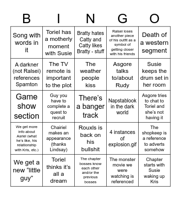 Luke Deltarune Bingo Card