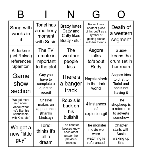 Luke Deltarune Bingo Card