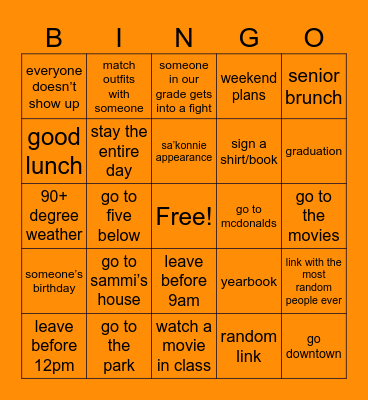 Last Two Weeks Bingo Card