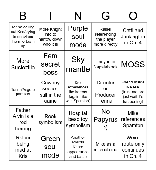 Deltarune Chapters 3+4 bingo Card