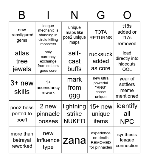 poe 3.26 reveal Bingo Card