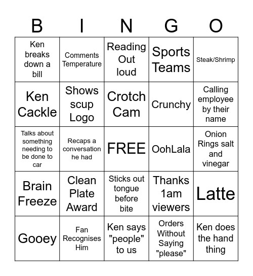 Ken Bingo Card