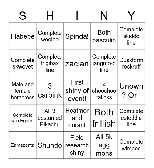 Go Fest Shiny Bingo!! Bingo Card