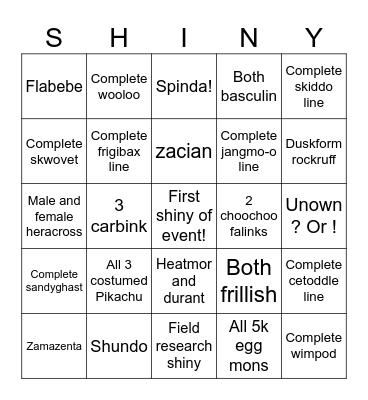 Go Fest Shiny Bingo!! Bingo Card