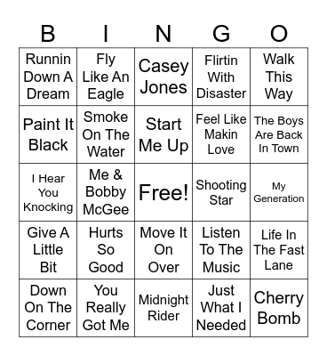 Music Bingo Classic Rock 2 Bingo Card