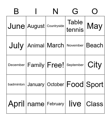 Untitled Bingo Card