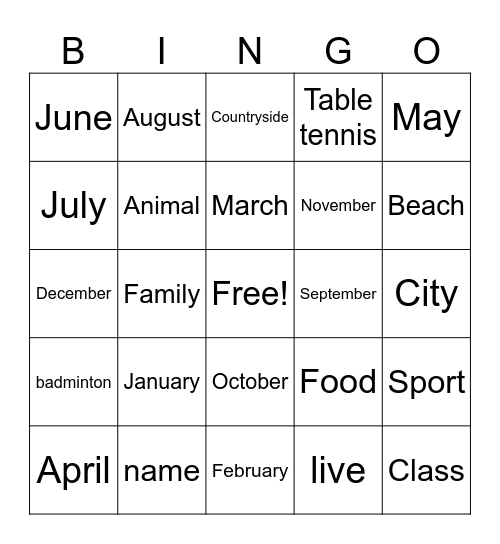 Untitled Bingo Card