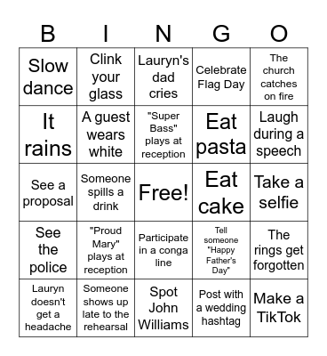 Lauryn and Chris's Wedding Bingo Card