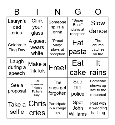 Lauryn and Chris's Wedding Bingo Card