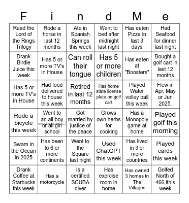 Find Someone Who Bingo Card
