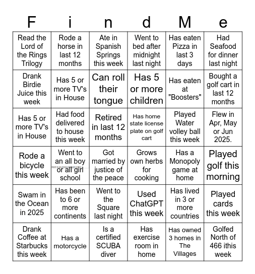 Find Someone Who Bingo Card