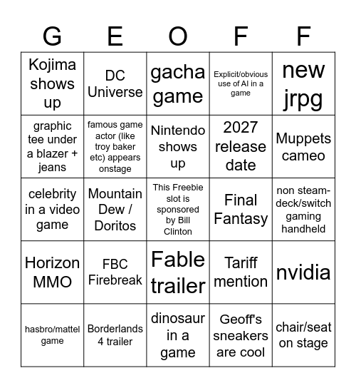 Summer Games Fest 2025 Bingo Card