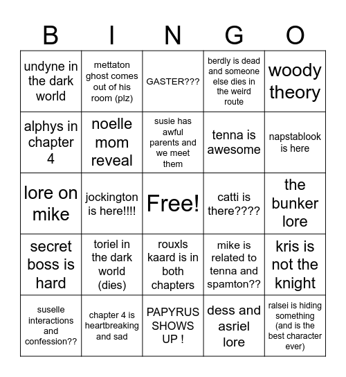 deltarune 3-4 bingo Card