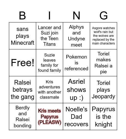Abby's Deltarune Seasn 3-4 Predictions Bingo Card