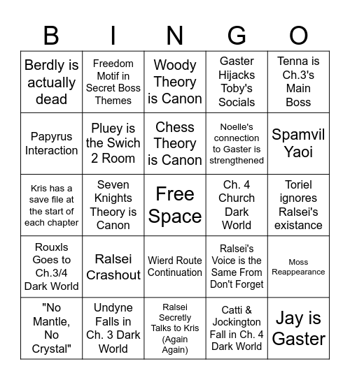 Appel's Deltarune Ch. 3-4 Bingo Card