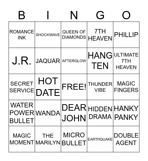 Pure Romance Bingo Card