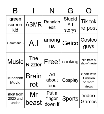 youtube Bingo Card