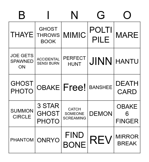 TOP PHAS GOLF PHOBIA Bingo Card