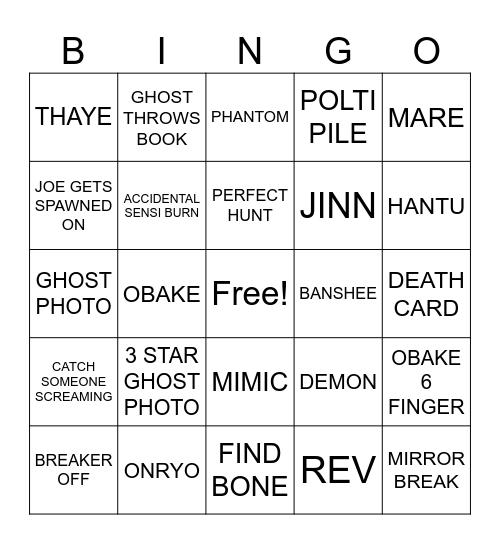 TOP PHAS GOLF PHOBIA Bingo Card