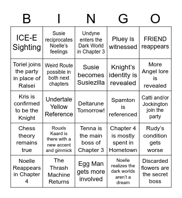 Deltarune Chapters 3&4 Bingo!!! Bingo Card