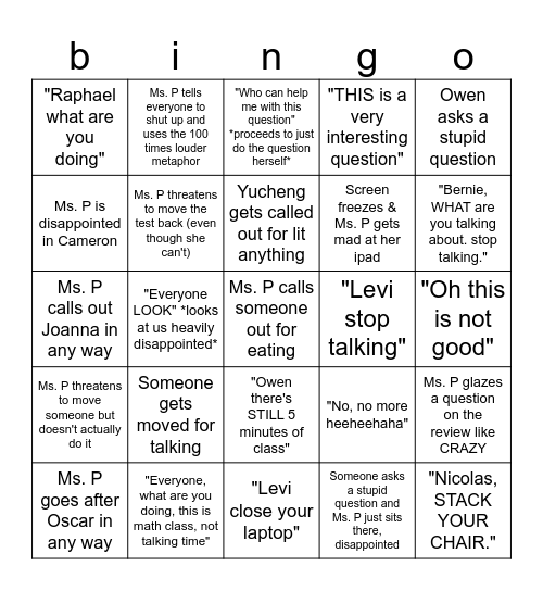 Ms. P math bingo 💔💔💔 Bingo Card